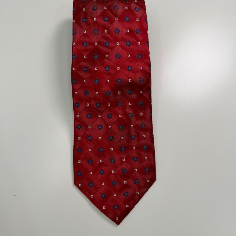 Eagle Shirtmakers Mens‎ Silk Tie Red Geometric Diamond Medallion Fathers Day